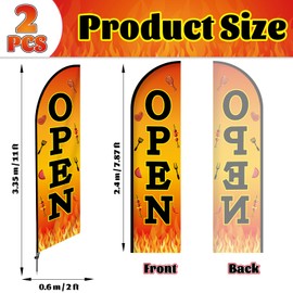 2 Sets BBQ Feather Flag for Businesses 11ft Barbecue Swooper Banner Sign with Carbon Fiber Pole and Advanced Ground Stake Portable Bag Open Advertising Flag Banner for Business Advertising Outside