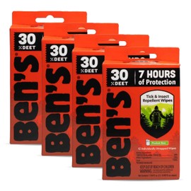 Ben's Ben's Tick & Insect Repellent Wipes - 30% DEET for Mosquitoes, Ticks & More - Up to 7 Hours of Protection - Alcohol- & Fragrance-Free - 12 Wipes (4 Pack)
