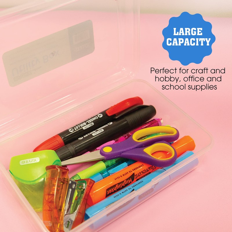 BAZIC Plastic Pencil Case Utility Storage Box, Clear Color, Multi
