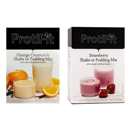 PROTIFIT - High Protein Orange Creamsicle & Strawberry Pudding & Shake Mix 2 Pack, 15g Protein, Low Calorie, Low Fat, Low Carb, Aspartame Free, Idea Protein Compatible, Meal Replacement, 7 Servings Per Box, (2 Pack)
