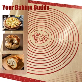 28" x 20" Silicone Baking Mat with Measurements, Extra Large, Durable Nonstick Dough Matt for for Baking, Pizza Making, Cookies & Pastry Rolling (Red)