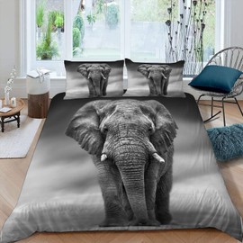 RFFLUX 3D Natural Animals Elephant Bed Linen Set 135 x 200 cm 2-Piece with Zip Soft and Comfortable Sleeping Comfort Microfibre Duvet Cover Children's Bedding with Pillowcase 80 x 80 cm