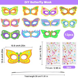 VOSSOT Pack of 12 Animal Masks for Children, Masks for Painting, Children's Butterfly Mask, Blank Painting, Children's Masks, Animal Masks for Painting for Children's Party, Games, Craft Set