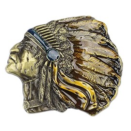 Native American Indian Chief Belt Buckle for Men, Indian Warrior Chief Head Belt Buckle, Indian Tribal Chief Skull Belt Buckle, Western Cowboy Belt Buckle, Vintage Punk Rock Belt Buckle (Bronze)