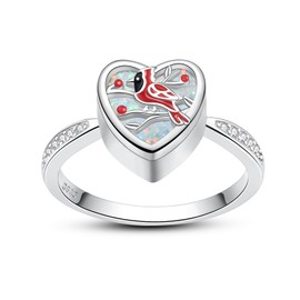 Cardinal Cremation Urn Rings Holds Loved Ones Ashes 925 Sterling Silver Cremation Keepsake Ring Jewelry for Women(8)