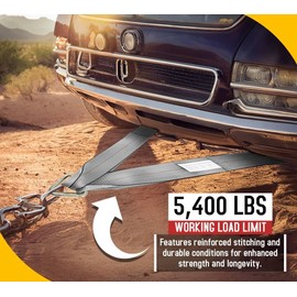 Mytee Products (2 Pack) Tow Straps V Bridle 3" x 24" w/ 15" Long Shank J Hooks 5400 lbs Working Load | Recovery V Strap for Car Wrecker Rollback, Car Hauler Carrier