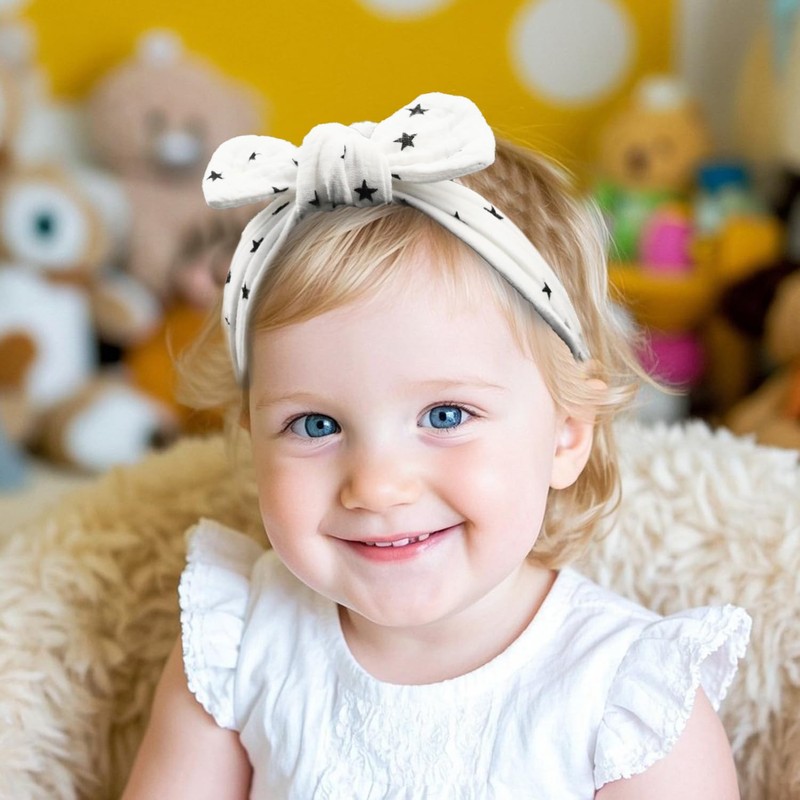 Esumun Muslin Cotton Hair Bow Headband, Top Knotted Solid Floral