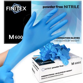 Finitex Blue Disposable Nitrile Gloves, M, Pack of 100, Powder-Free, Latex-Free, 3.5 g/Piece