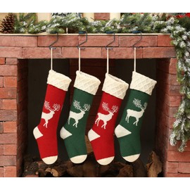 Christmas Stockings, Knitted Reindeer Pattern Xmas Stockings Traditional Hanging Socks Ornament for Family Holiday Party Decorations 46CM