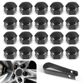 Civwesi Pack-21 Car Tire Screw Cover, 0.74 "/19 mm Wheel Nut Anti-Rust and Dust Protection Cover with Disassembly Tool, Plastic Anti-Theft Bolt Decorative Cap, Universal for Most Cars Trucks (Black)