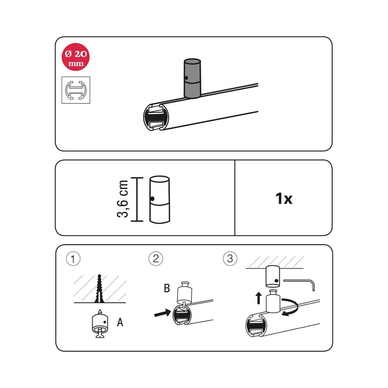 GARDINIA 33180 Deckenträger für Gardinenstangen mit zwei Innenläufen, Alle Montage-Teile