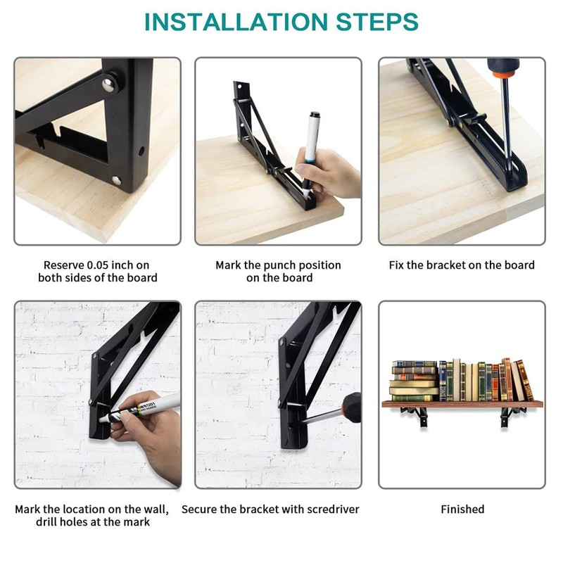 Hniuyun 2Pcs Folding Shelf Brackets, Heavy Duty Stainless Steel Shelf