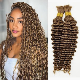 Human Braiding Hair Deep Wave Bulk Human Hair for Braiding No Weft (1 Pack-2 Bundles-100g) Human Braiding Hair for Boho Braids (30#, 18Inch)