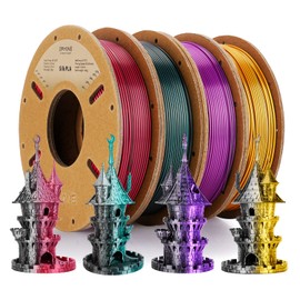 ERYONE Silk Dual Color Filament Bundle, PLA 3D Printer 1.75mm +/- 0.03mm, Silk Coextrusion PLA Filament 250gX4 Spools, Black&Green, Black&Rose, Black&Purple, Black&Gold