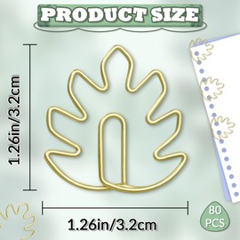 80 Pcs Leaf Paper Clips, Gold Paper Clips Page Markers, Funny Cute Paperclips Leaf Bookmark for School Office Supplies Wedding Invitation Decoration (Gold)