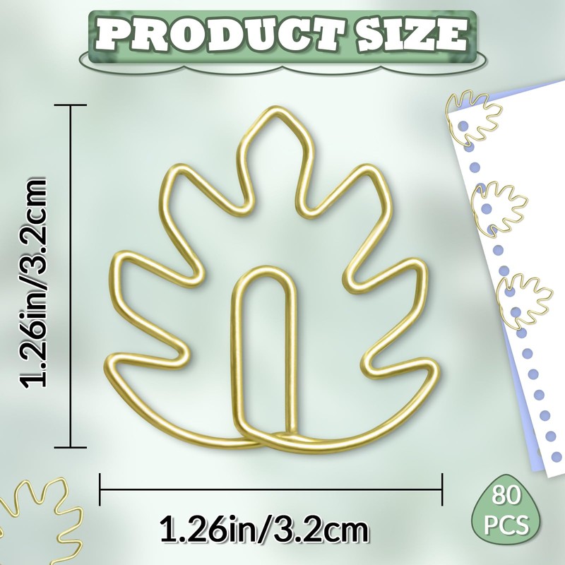 80 Pcs Leaf Paper Clips, Gold Paper Clips Page Markers,