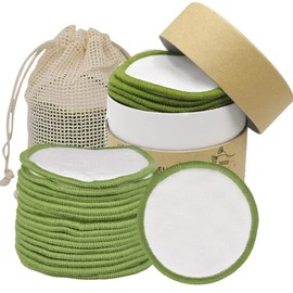 Reusable Bamboo Cotton Makeup Remover Pads Washable Rounds Air Permeable High Absorption Gentle Clean with Cotton Laundry Bag for Storage (B)