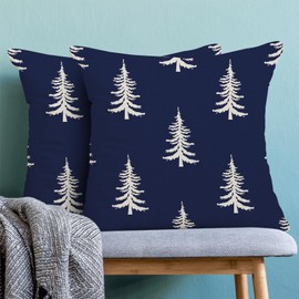 CXMEIFLY Christmas Pillow Covers 20x20 Inch Set of 2 Navy Blue White Christmas Tree Decor Throw Pillows Winter Xmas Holiday Outdoor Cushion Cases for Couch Bed Decorations