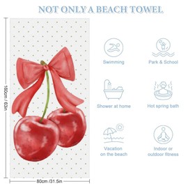 Cherry Ribbon Fluffy Oversized Beach Towels 32x64 Inch,Soft Thick Microfiber Bath Towels Absorbent Quick Dry for Kids,Men,Women,Boys,Girls