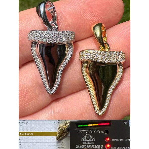 Harlembling MOISSANITE Shark Tooth Iced Pendant 925 Silver / Gold