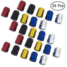 25 Valve Stem Caps, FineGood Aluminum Alloy Tire Valves Dust Cap for Car, Motorcycle, Truck, Bicycle, Bicycle to Prevent Air Leakage - Gold, Silver, Red, Blue, Black