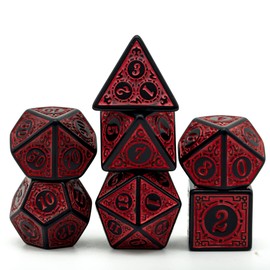 Cusdie 7Pcs/Set DND Dice Set D&D Polyhedral Dice for TTRPG Dungeons and Dragons Pathfinder Role Playing Dice Games RPGs (Red with Black Edge)