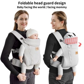 vrbabies Baby Carrier for Newborns from Birth, Upgrade Soft Ice Silk Baby Carrier with Adjustable Belt and 3 Carrying Positions, Baby Carrier for Newborns from 4-20 kg (Light Grey - with Belt)