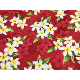 Red Plumeria Flower Hawaiian Print 100% Cotton Fabric Sold by The Yard