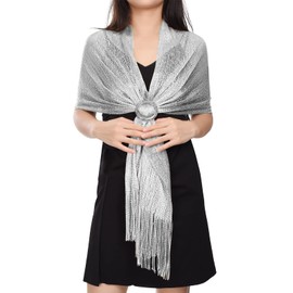 heekpek Women Sparkling Shawls and Wraps Silver Shawl Metallic Scarf for Bridal Bridesmaid Wedding Evening Party Formal Ball, silver, One size