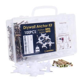 Hollow Wall Anchor Kit with Screws, 100pcs White Anchors + 100pcs Screws, Self-Drilling Drywall Anchors, 65Lbs Capacity, Plastic Butterfly Anchor for Drywall Mounting (200)