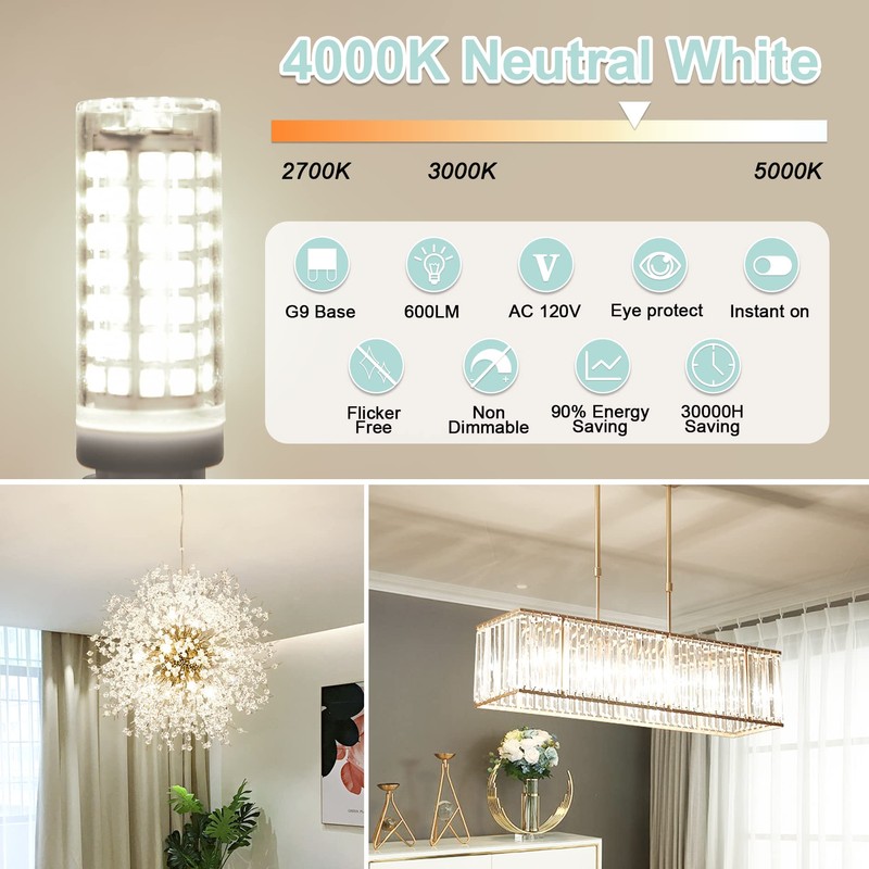 comzler G9 LED Bulb 4000K Natural Daylight, 6W 60 Watt