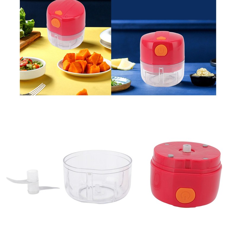 Garlic Chopper USB Charging Portable Red Double Blade 360 Degrees