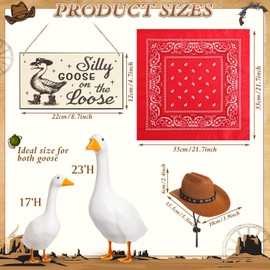 Silicherry Funny Porch Goose Decoration Set Silly Goose on The Loose Hangings Sign Cowboy Goose Outfit with Cowboy Hat and Red Bandana for 23" Cement/Plastic Goose Outdoor Statue Patio Yard Lawn Art