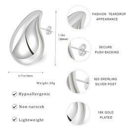 Jumcew Chunky Gold Hoop Earrings Gold Silver Drop Earrings Trendy Teardrop Earrings Lightweight Hypoallergenic Waterdrop Hoops Earrings Fashion Jewelry for Women Teen Girls Silver