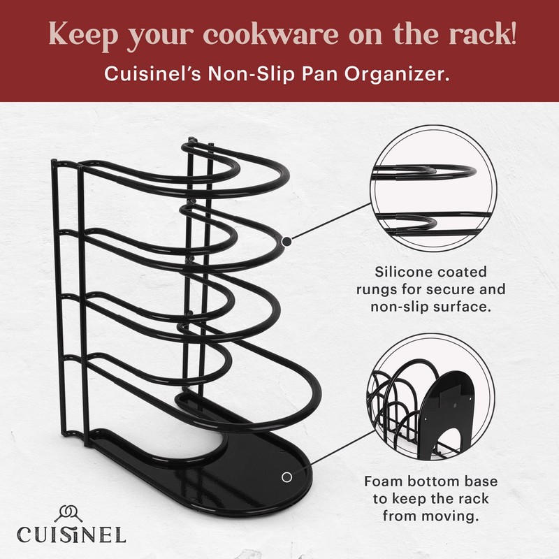 Pan Organizer - Silicone-Coated Non-Slip 12" Heavy Duty Skillet Rack