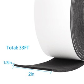 High Density Foam Tape,2 Inch Wide x 1/8 Inch Thick Door Insulation Tape,Adhesive Weather Stripping for Doors Window,Foam Seal Proofing Tape,33 Feet Long