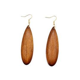 Bohemian Geometric Natural Wooden Earrings Dangle Lightweight Teardrop African Ethnic Statement Drop Earrings for Women-brown long