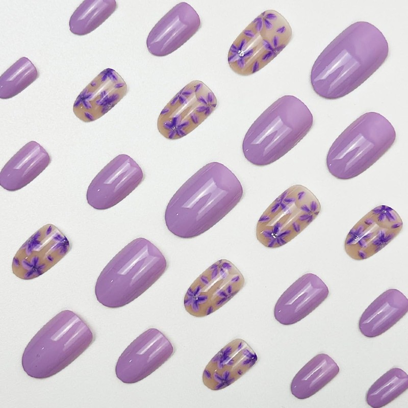 Press on Nail Short Oval Fake Nails Purple Acrylic Press