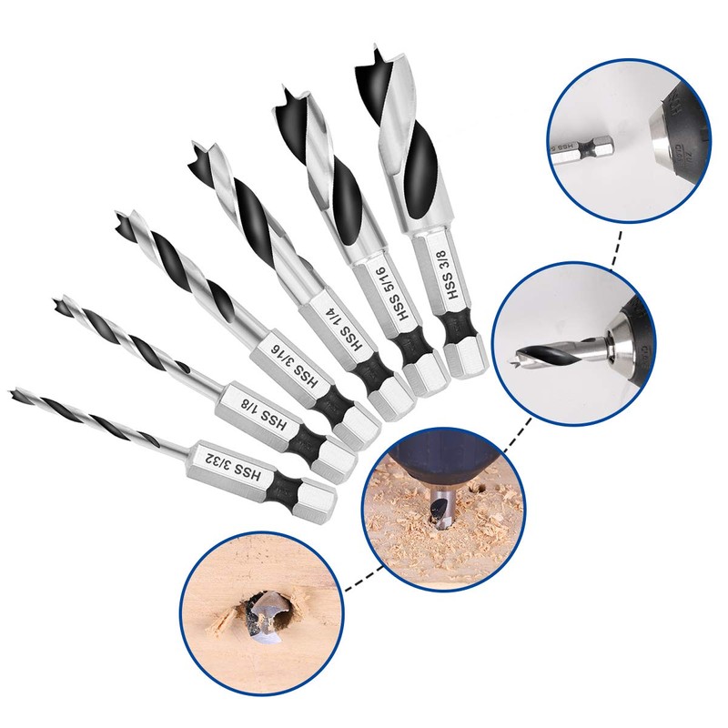 COMOWARE Brad Point Stubby Drill Bit Set for Wood, Short