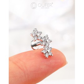 OUFER 16G Flower Helix Piercing Internally Threaded Conch Jewellery Stainless Steel 316L Cartilage Earring 6 mm Clear CZ Tragus Stud for Women Flat Back Earring