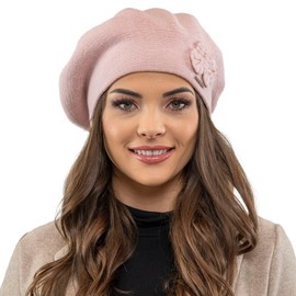 VIVISENCE Women's Beret Hat Warm and Cosy Winter Hat for Winter and Autumn Warm Thick Knitted Hat Headpiece Elegant Classic Hat for Women Model 7006, pink