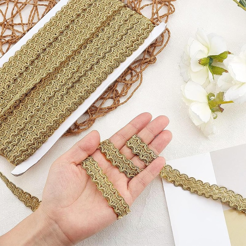 FINGERINSPIRE 12m 15mm Gold Edge Woven Braid Trim Handmade Polyester