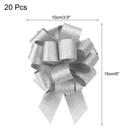 MECCANIXITY 20pcs 6" Glitter Car Large Pull Bow Gift Wrapping Bows for Christmas Flower Presents Birthday Wedding Car, Silver