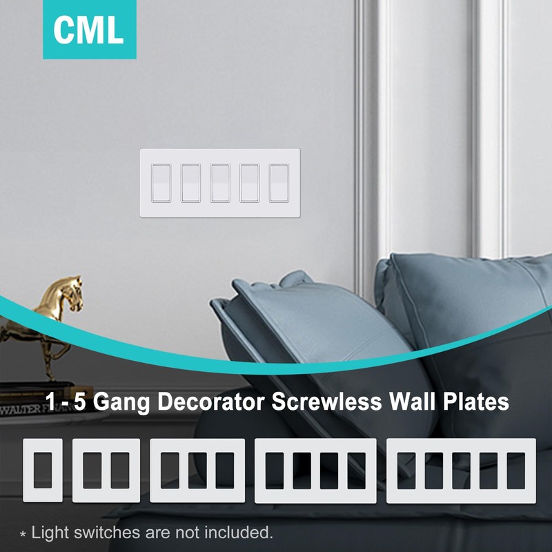 CML Decorator Screwless Wall Plate, 1-Gang Receptacle Outlet Cover, 8