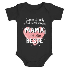 MoonWorks® Baby Bodysuit with Saying Papa und ich sind Uns einig Mama ist die Beste Herz Organic Cotton Boys & Girls, Mama Ist die Beste Schwarz