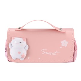 Pencil Case for Girls, Cute Cat Pencil Case with Big Capacity, Large Pencil Pouch Pencil Pen Bag with Multi Compartments for School Girls Boys Teen Storage Organizer, Makeup Bag, Stress Release (Pink)