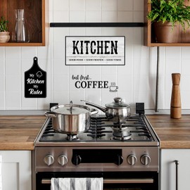 Kitchen Vinyl Sign Good Food, Good Friends, Good Times - My Kitchen My Rules Wall Decal, But First Coffee Vinyl Sticker Flour Sugar Coffee Tea Treats Canister Labels