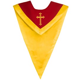 IvyRobes Unisex Reversible V Shape Choir Stole with Border and Cross (Red/Gold)