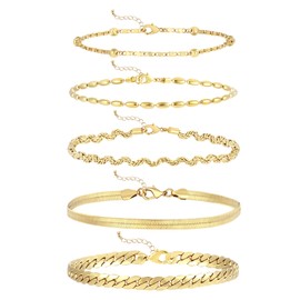 wgoud Dainty Gold Chain Bracelets for Women, 14K Real Gold Plated Link Chain Bracelets for Women Trendy, Gold Stackable Bracelet Set Jewelry Gifts for Women Waterproof Adjustable (5 Gold Bracelet B)