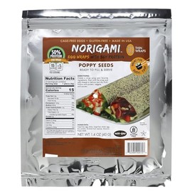 Norigami Egg Wraps with Soy Protein – Poppy Seeds. High Protein, Low Carb, Vegetarian. Thin Healthy Wraps -Certified Kosher, Non-GMO, Gluten Free -NOW Featuring 10 Wraps in a bag.